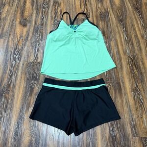 NEW Zero Xposur Tankini Swimsuit Top Size M Swim Padded Tank Green Black Shorts